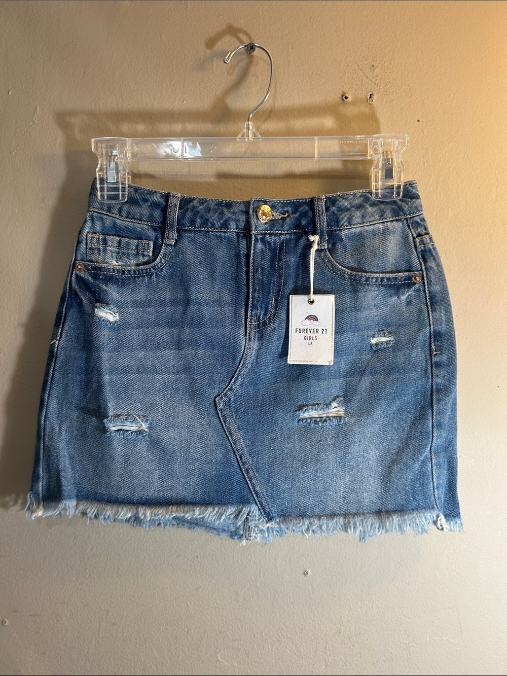 Forever 21 Girls Light Blue Distressed Denim Mini Skirt Size Medium